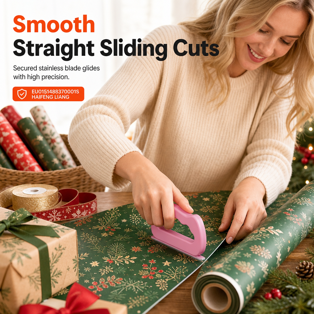 🥳2026 HOT SALE🥳💞50K+ SOLD! 🎁✂️ 50% OFF! Portable Wrapping Paper Cutter – built-in blade slides smooth & straight, no jagged edges. Compact 12cm, safe & easy! 🛡️✅