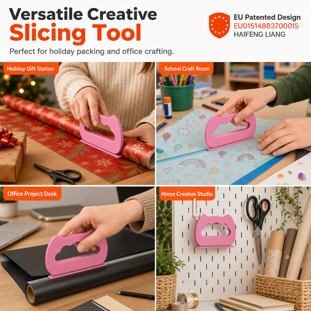 🥳2026 HOT SALE🥳💞50K+ SOLD! 🎁✂️ 50% OFF! Portable Wrapping Paper Cutter – built-in blade slides smooth & straight, no jagged edges. Compact 12cm, safe & easy! 🛡️✅