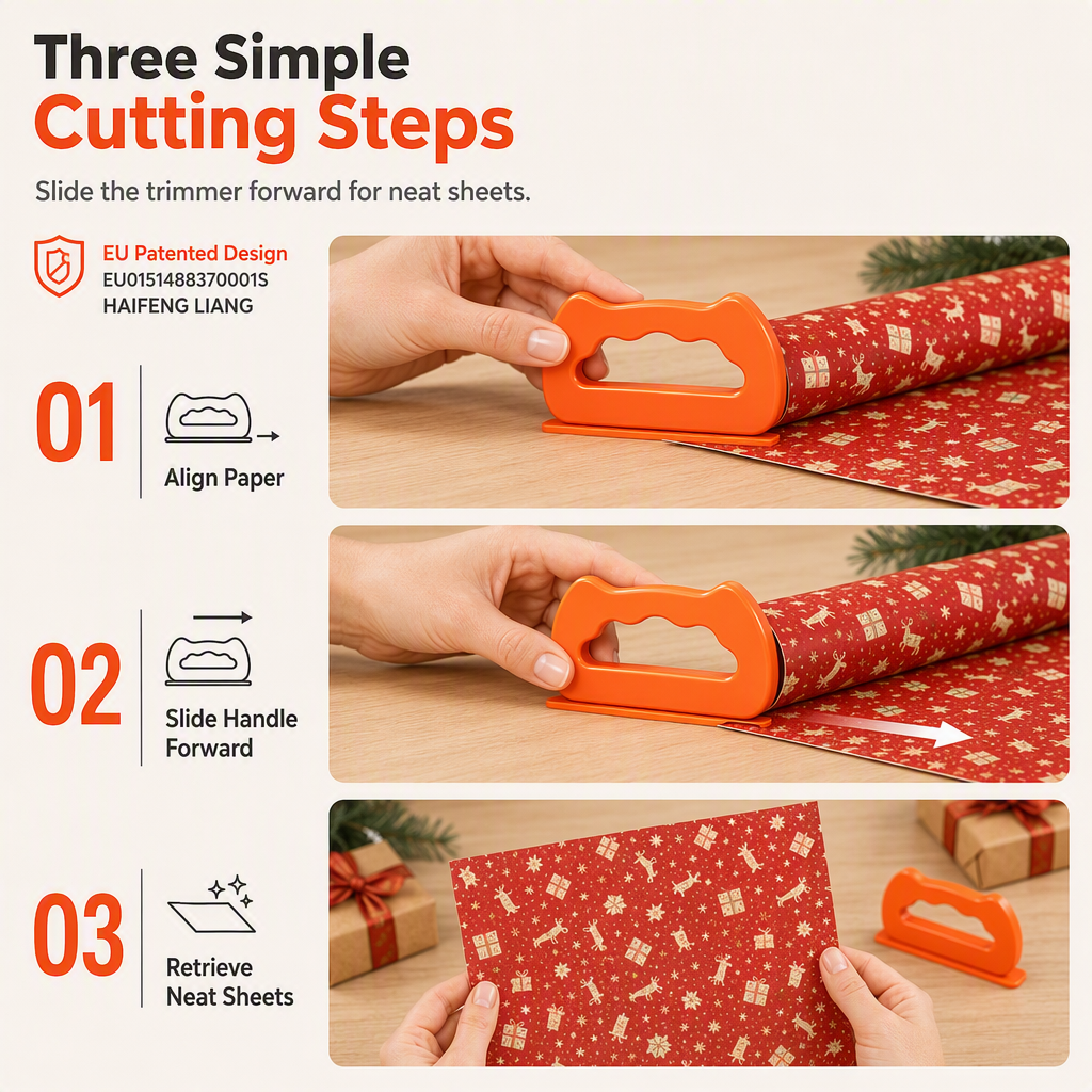 🥳2026 HOT SALE🥳💞50K+ SOLD! 🎁✂️ 50% OFF! Portable Wrapping Paper Cutter – built-in blade slides smooth & straight, no jagged edges. Compact 12cm, safe & easy! 🛡️✅