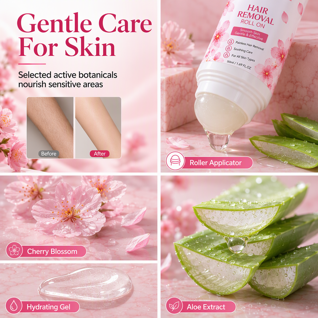 🥳2026 HOT SALE🥳💞50K+ SOLD! 🍒✨ 50% OFF! Gentle Roll-On Body Hair Removal – soothing cherry blossom, precise rollerball, gentle on sensitive skin. Smooth & painless! 🛡️💚