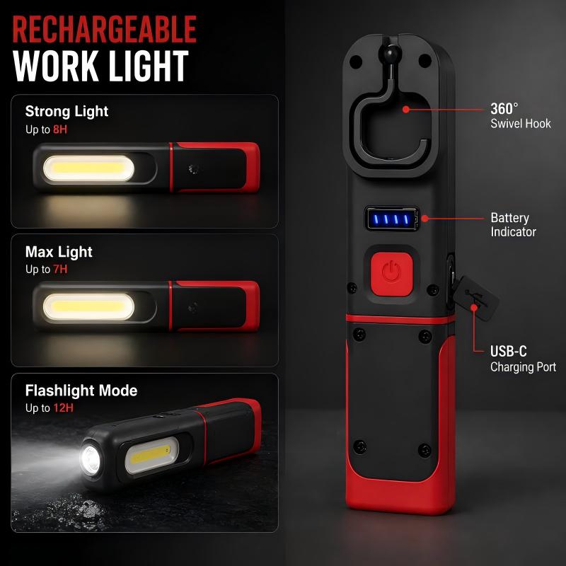 🥳2026 HOT SALE🥳💞50K+ SOLD! 🔦🧲 50% OFF! Rechargeable COB LED Work Light – 350lm, magnetic base & 360° rotation. Hands-free for repairs & camping! 🛡️💪
