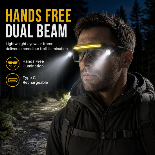 🥳2026 HOT SALE🥳💞50K+ SOLD! 👓🔦 50% OFF! Hands-Free Clip-On Glasses Light – dual beam, 5 modes, USB rechargeable. Perfect for reading, hiking & repairs! 🛡️💪