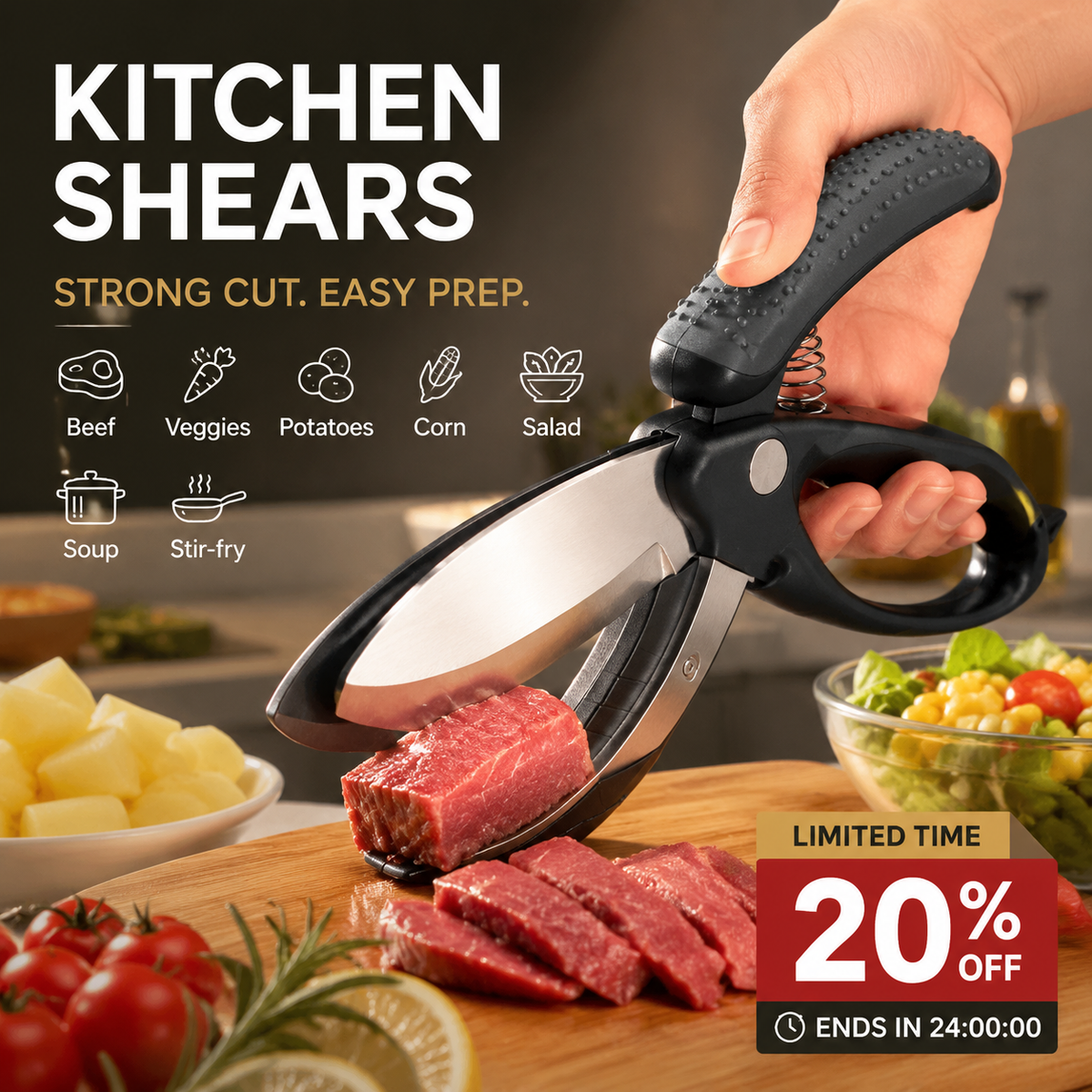 🥳2026 HOT SALE🥳💞50K+ SOLD! ✂️🥗 50% OFF! Multifunctional Kitchen Scissors – food-grade stainless steel, double-layer blades, ergonomic grip. Cut veg, fruit & herbs with no chopping board! 🏠✅