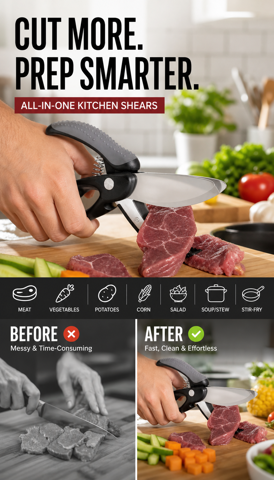 🥳2026 HOT SALE🥳💞50K+ SOLD! ✂️🥗 50% OFF! Multifunctional Kitchen Scissors – food-grade stainless steel, double-layer blades, ergonomic grip. Cut veg, fruit & herbs with no chopping board! 🏠✅