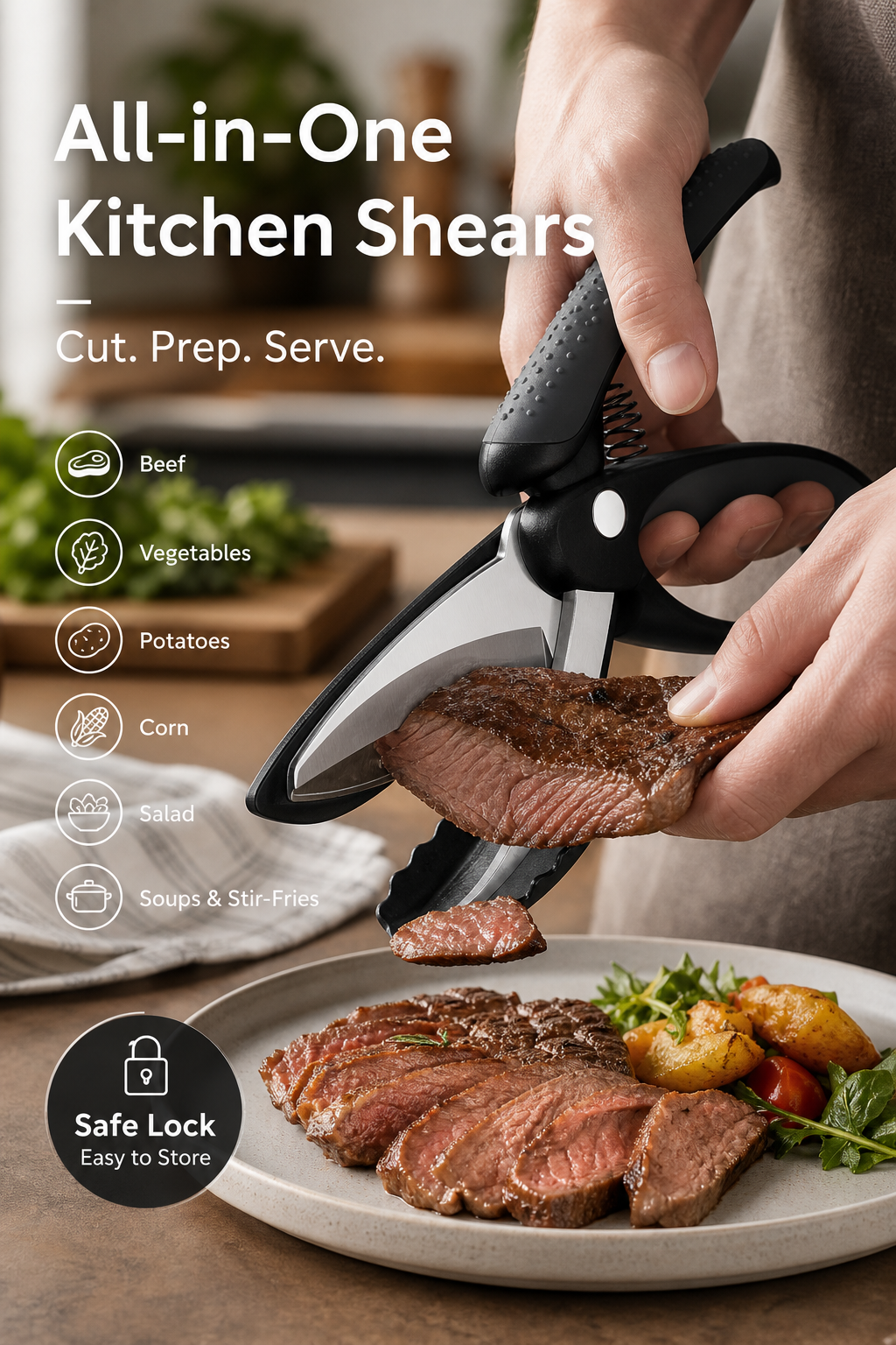 🥳2026 HOT SALE🥳💞50K+ SOLD! ✂️🥗 50% OFF! Multifunctional Kitchen Scissors – food-grade stainless steel, double-layer blades, ergonomic grip. Cut veg, fruit & herbs with no chopping board! 🏠✅