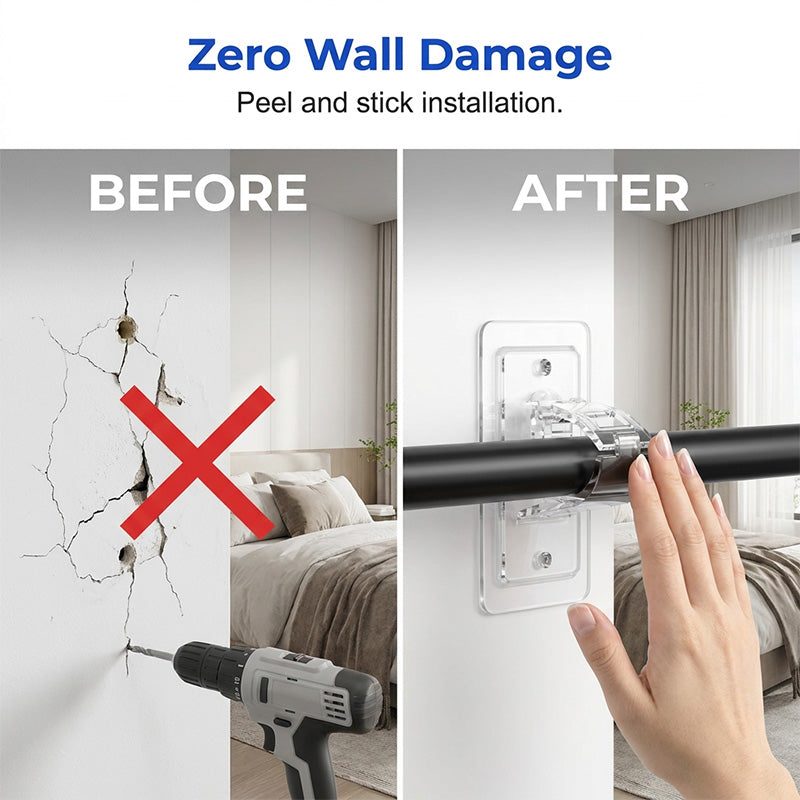 🥳2026 HOT SALE🥳💞50K+ SOLD!♻💎 Heavy-Duty Self-Adhesive Rod Brackets – no drilling, damage-free, holds up to 7.7kg. Invisible & secure for curtains! 🏠✅