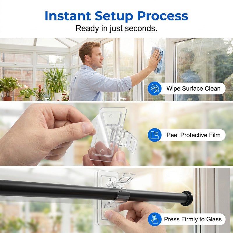 🥳2026 HOT SALE🥳💞50K+ SOLD!♻💎 Heavy-Duty Self-Adhesive Rod Brackets – no drilling, damage-free, holds up to 7.7kg. Invisible & secure for curtains! 🏠✅