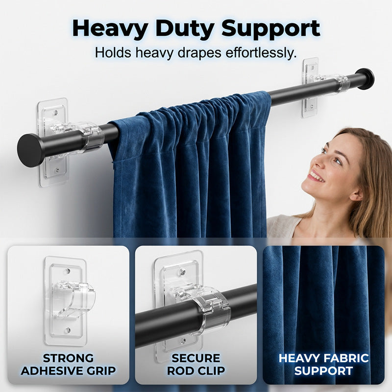 🥳2026 HOT SALE🥳💞50K+ SOLD!♻💎 Heavy-Duty Self-Adhesive Rod Brackets – no drilling, damage-free, holds up to 7.7kg. Invisible & secure for curtains! 🏠✅