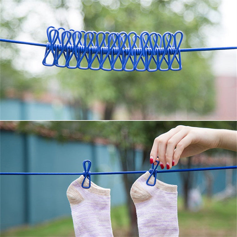 🥳2026 HOT SALE🥳💞50K+ SOLD! 🧺✨ 50% OFF! Portable Elastic Travel Clothes Rack – 12 anti-slip clips with positioning beads, steel hooks for anywhere. Lightweight 127g, perfect for travel & camping! 🛡️💪
