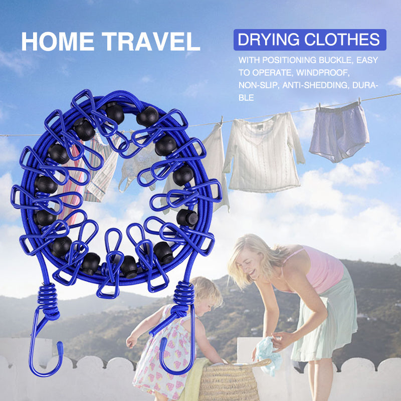 🥳2026 HOT SALE🥳💞50K+ SOLD! 🧺✨ 50% OFF! Portable Elastic Travel Clothes Rack – 12 anti-slip clips with positioning beads, steel hooks for anywhere. Lightweight 127g, perfect for travel & camping! 🛡️💪
