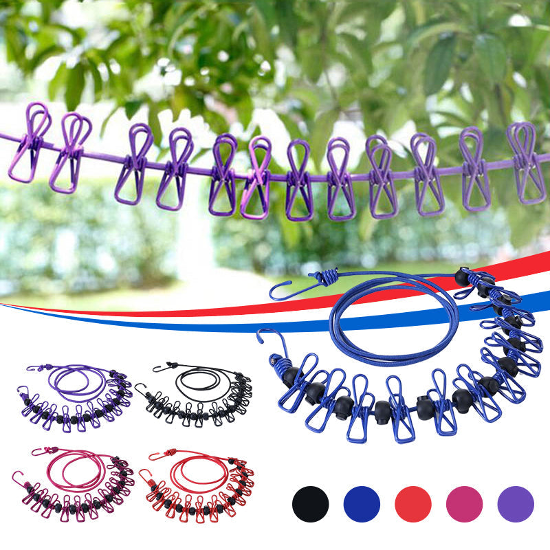 🥳2026 HOT SALE🥳💞50K+ SOLD! 🧺✨ 50% OFF! Portable Elastic Travel Clothes Rack – 12 anti-slip clips with positioning beads, steel hooks for anywhere. Lightweight 127g, perfect for travel & camping! 🛡️💪