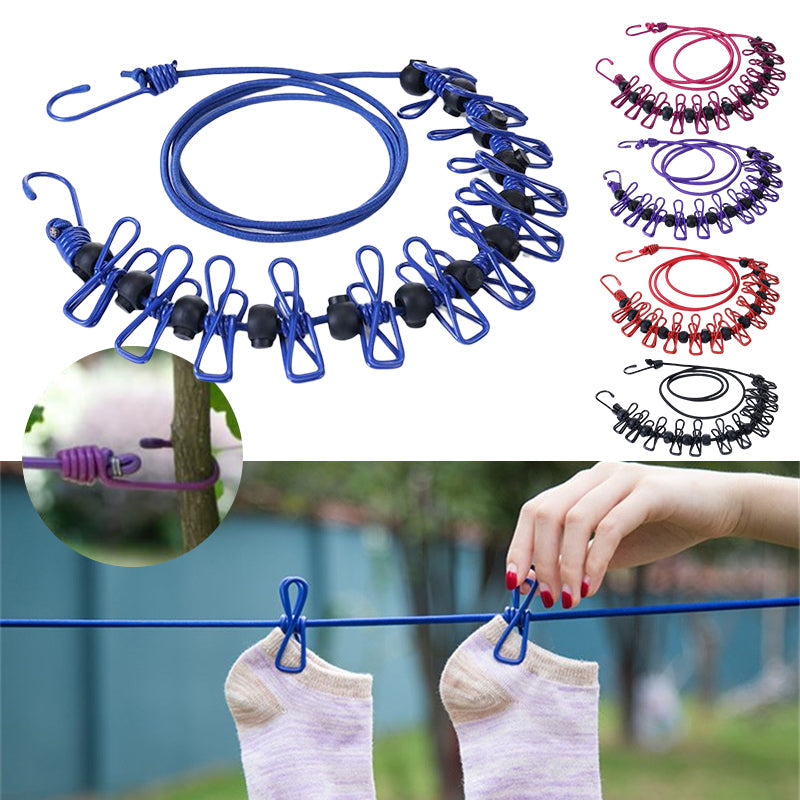🥳2026 HOT SALE🥳💞50K+ SOLD! 🧺✨ 50% OFF! Portable Elastic Travel Clothes Rack – 12 anti-slip clips with positioning beads, steel hooks for anywhere. Lightweight 127g, perfect for travel & camping! 🛡️💪