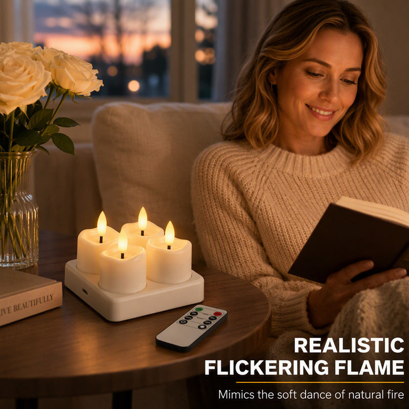🥳2026 HOT SALE🥳💞50K+ SOLD! 🕯️🔋 50% OFF! Rechargeable Flameless LED Tea Lights – multi-charging base, remote dimmer & timer, 30-40h glow. Safe, cosy ambience! 🏠💚