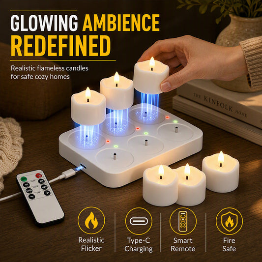 🥳2026 HOT SALE🥳💞50K+ SOLD! 🕯️🔋 50% OFF! Rechargeable Flameless LED Tea Lights – multi-charging base, remote dimmer & timer, 30-40h glow. Safe, cosy ambience! 🏠💚