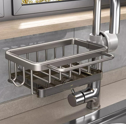 🥳2026 HOT SALE🥳💞50K+ SOLD! 🚿🧽 50% OFF! Faucet Sponge Holder Rack – space aluminum, rustproof, fast-drying, no tools. Organize sink & bathroom instantly! 🛡️✅