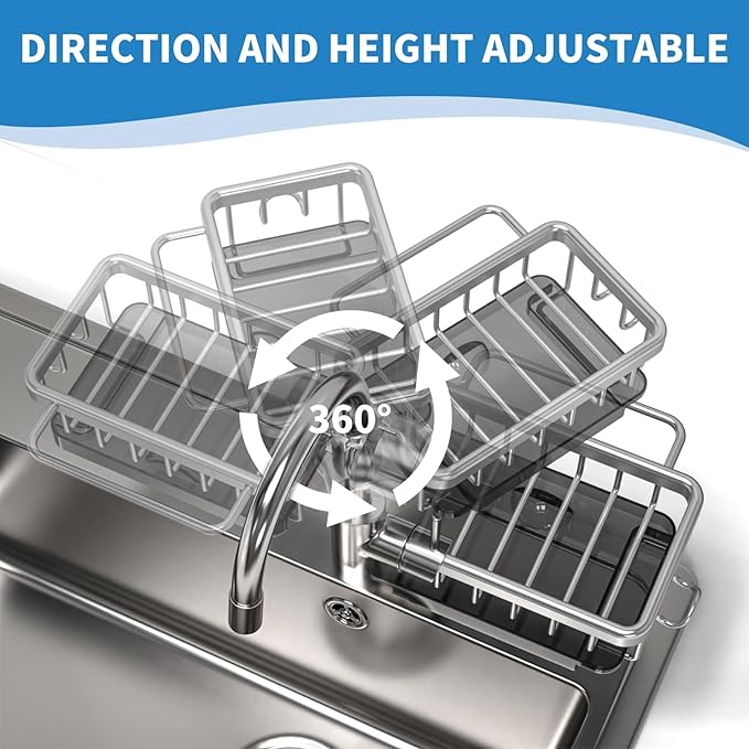 🥳2026 HOT SALE🥳💞50K+ SOLD! 🚿🧽 50% OFF! Faucet Sponge Holder Rack – space aluminum, rustproof, fast-drying, no tools. Organize sink & bathroom instantly! 🛡️✅