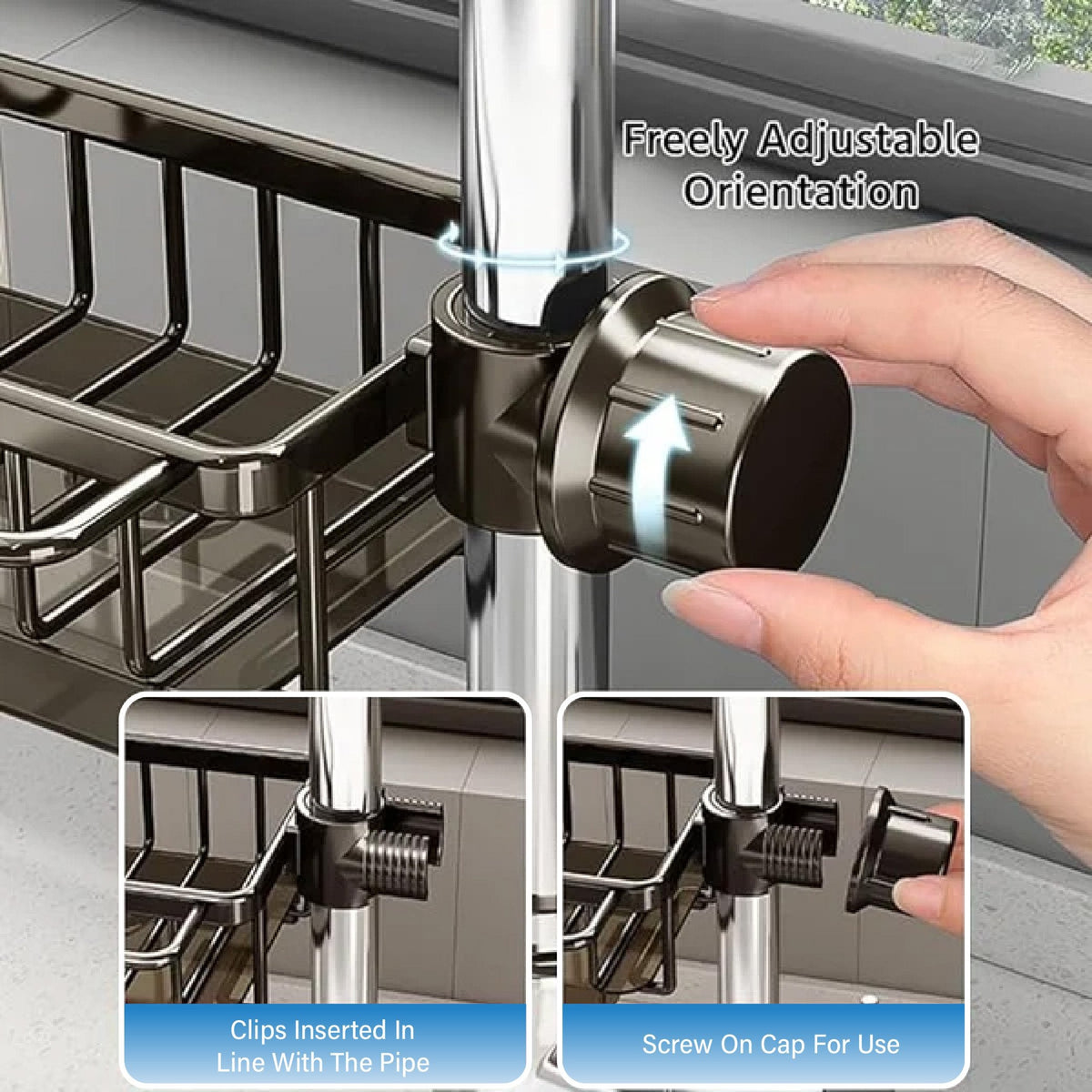 🥳2026 HOT SALE🥳💞50K+ SOLD! 🚿🧽 50% OFF! Faucet Sponge Holder Rack – space aluminum, rustproof, fast-drying, no tools. Organize sink & bathroom instantly! 🛡️✅