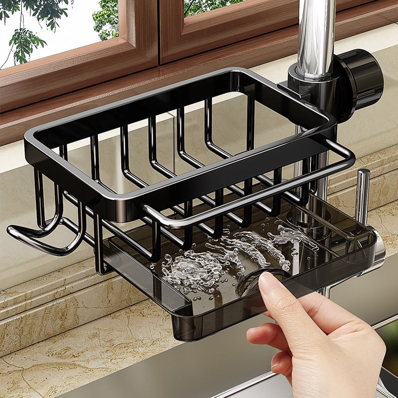 🥳2026 HOT SALE🥳💞50K+ SOLD! 🚿🧽 50% OFF! Faucet Sponge Holder Rack – space aluminum, rustproof, fast-drying, no tools. Organize sink & bathroom instantly! 🛡️✅