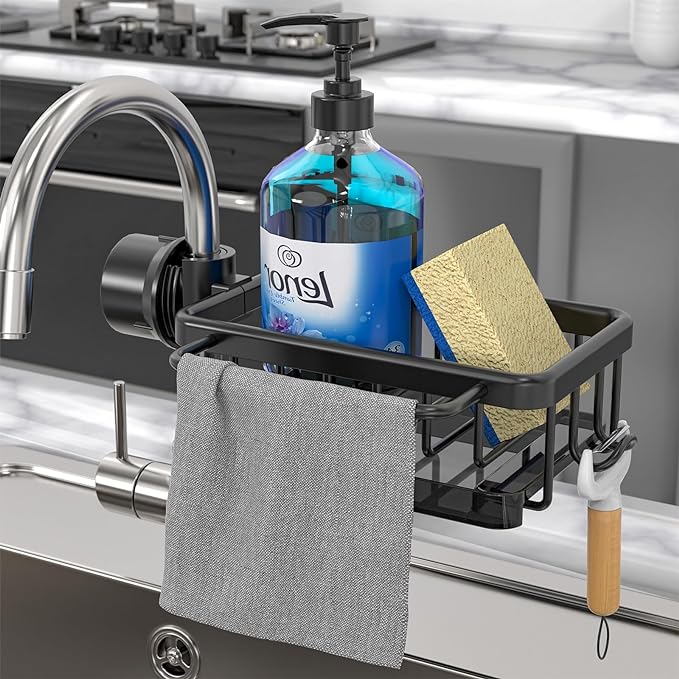 🥳2026 HOT SALE🥳💞50K+ SOLD! 🚿🧽 50% OFF! Faucet Sponge Holder Rack – space aluminum, rustproof, fast-drying, no tools. Organize sink & bathroom instantly! 🛡️✅