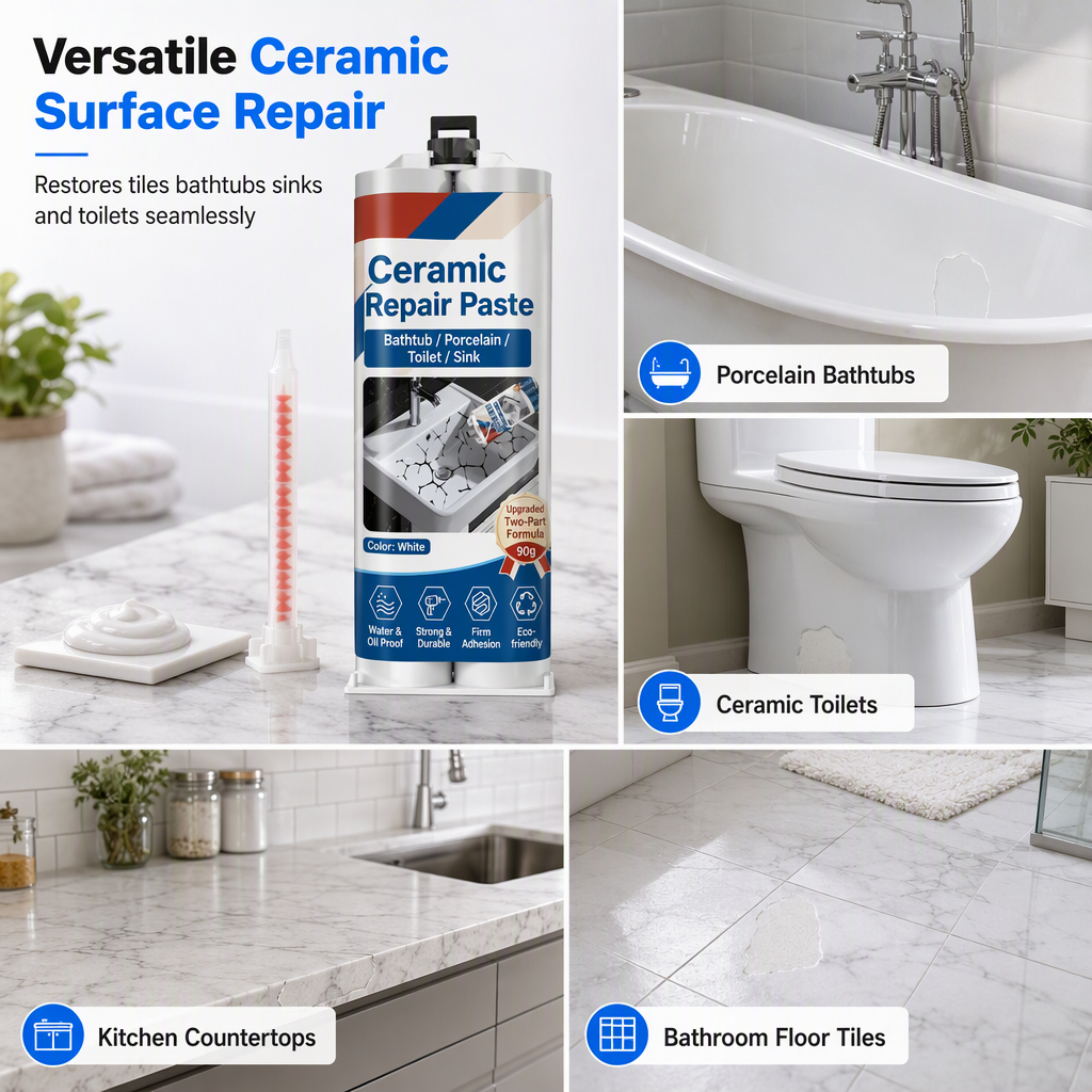 🥳2026 HOT SALE🥳💞50K+ SOLD! 🛁🧱 Ceramic Tile Repair Paste – quick-drying epoxy fills cracks & chips, waterproof for sinks, tiles & marble. Restore like new! 🛠️✅