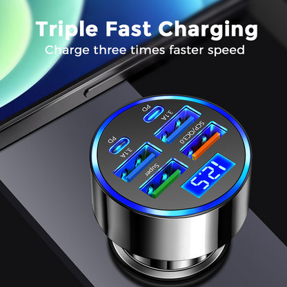 🥳2026 HOT SALE🥳💞50K+ SOLD! 🚗⚡ 6-In-1 Car Fast Phone Charger with Voltage Display – triple-speed charging, real-time voltage monitoring, smart chip protection. Universal fit for cars, SUVs & trucks! 🛡️✅