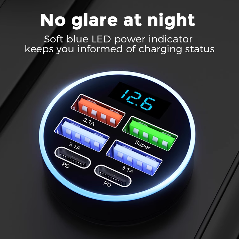 🥳2026 HOT SALE🥳💞50K+ SOLD! 🚗⚡ 6-In-1 Car Fast Phone Charger with Voltage Display – triple-speed charging, real-time voltage monitoring, smart chip protection. Universal fit for cars, SUVs & trucks! 🛡️✅