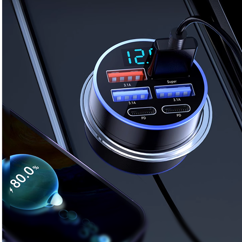 🥳2026 HOT SALE🥳💞50K+ SOLD! 🚗⚡ 6-In-1 Car Fast Phone Charger with Voltage Display – triple-speed charging, real-time voltage monitoring, smart chip protection. Universal fit for cars, SUVs & trucks! 🛡️✅