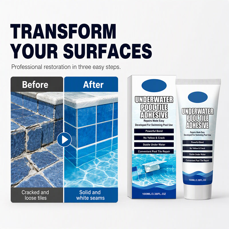 🥳2026 HOT SALE🥳💞50K+ SOLD! 💧🔧 50% OFF! High Strength Underwater Pool Tile Adhesive – bonds instantly underwater, no draining or pro help needed. Waterproof, crack-resistant & durable. Fix pool tiles fast! 🛡️✅