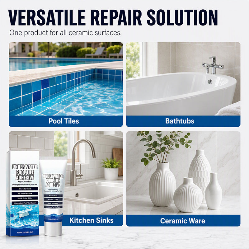 🥳2026 HOT SALE🥳💞50K+ SOLD! 💧🔧 50% OFF! High Strength Underwater Pool Tile Adhesive – bonds instantly underwater, no draining or pro help needed. Waterproof, crack-resistant & durable. Fix pool tiles fast! 🛡️✅