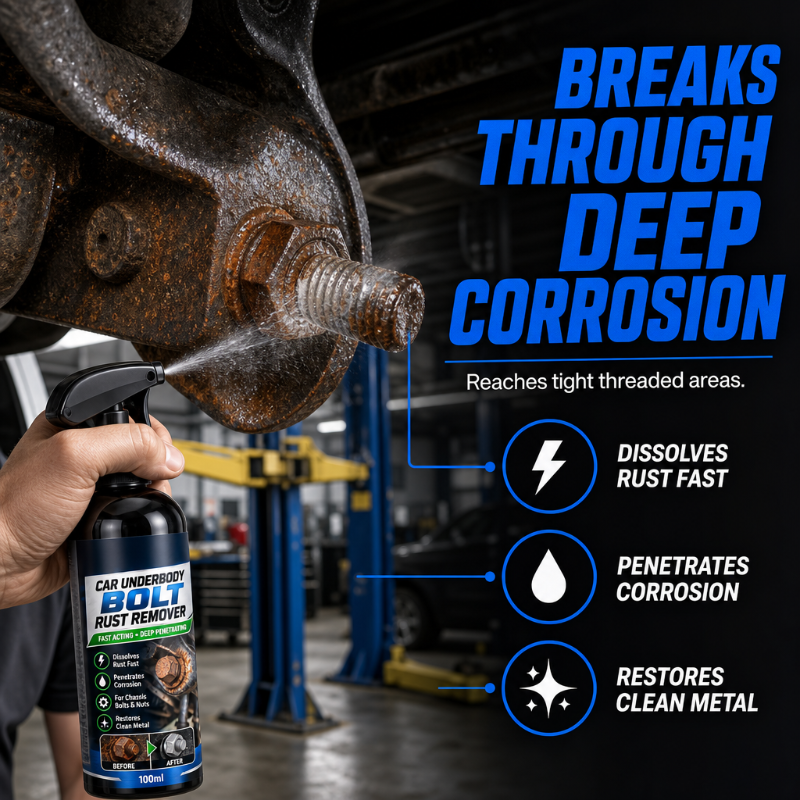 🥳2026 HOT SALE🥳💞50K+ SOLD! 🔧🚗 50% OFF! Quick Acting Rust Remover Spray – dissolves rust fast, penetrates deep into chassis bolts & nuts. Easy 3-step, restores metal! 🛡️✅