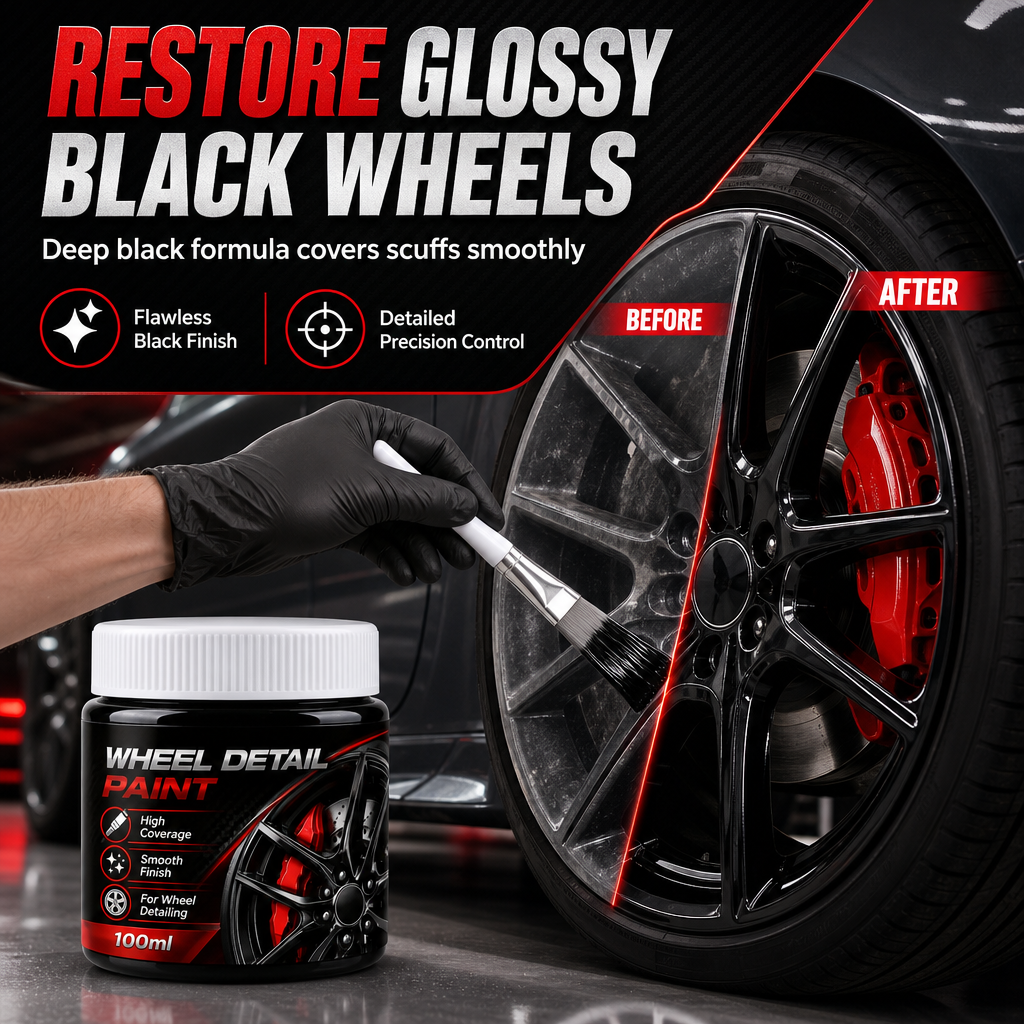 🥳2026 HOT SALE🥳💞50K+ SOLD! 🚗✨ 50% OFF! Car Wheel Touch Up with Detail Brush – restores glossy black rims, precision brush for streak-free finish. Heat & road-salt resistant! 🔧💪