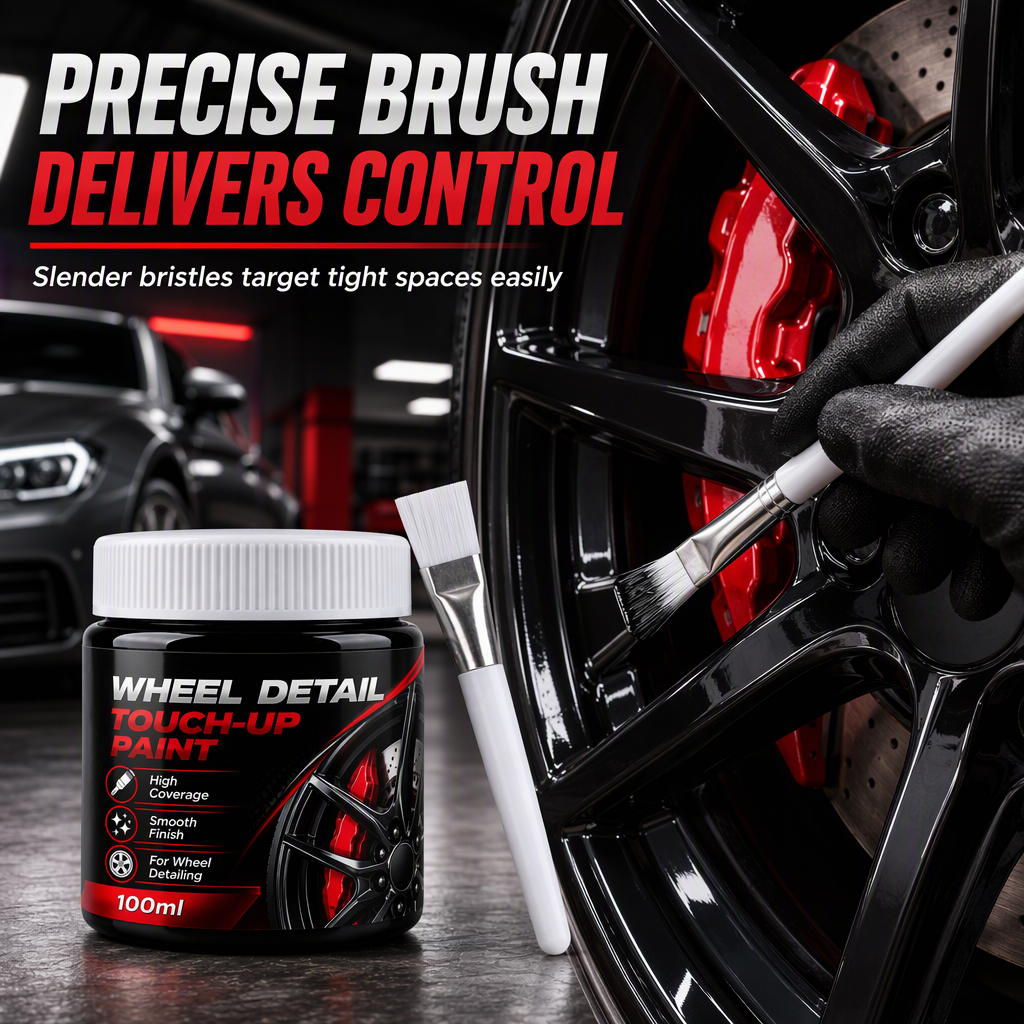 🥳2026 HOT SALE🥳💞50K+ SOLD! 🚗✨ 50% OFF! Car Wheel Touch Up with Detail Brush – restores glossy black rims, precision brush for streak-free finish. Heat & road-salt resistant! 🔧💪