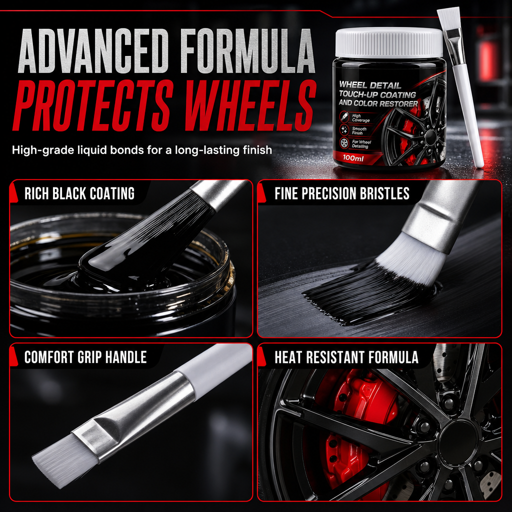 🥳2026 HOT SALE🥳💞50K+ SOLD! 🚗✨ 50% OFF! Car Wheel Touch Up with Detail Brush – restores glossy black rims, precision brush for streak-free finish. Heat & road-salt resistant! 🔧💪