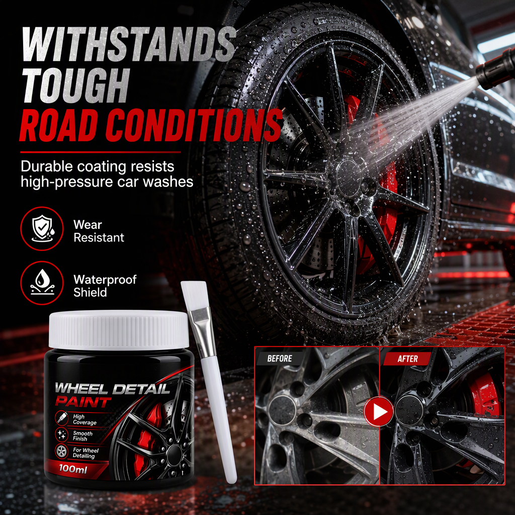 🥳2026 HOT SALE🥳💞50K+ SOLD! 🚗✨ 50% OFF! Car Wheel Touch Up with Detail Brush – restores glossy black rims, precision brush for streak-free finish. Heat & road-salt resistant! 🔧💪