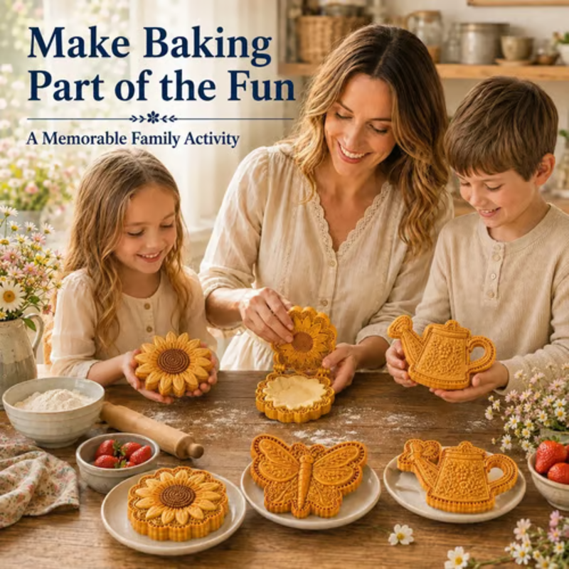 🥳2026 HOT SALE🥳💞50K+ SOLD! 🥧🌸 Floral Pie Press Mold – deep-cut sunflower design presses crisp details, easy release & reusable. Create beautiful mini pies for brunch, parties & gifts! 🛡️💚