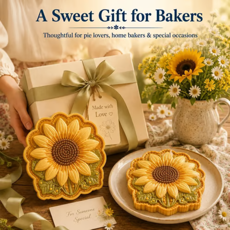 🥳2026 HOT SALE🥳💞50K+ SOLD! 🥧🌸 Floral Pie Press Mold – deep-cut sunflower design presses crisp details, easy release & reusable. Create beautiful mini pies for brunch, parties & gifts! 🛡️💚