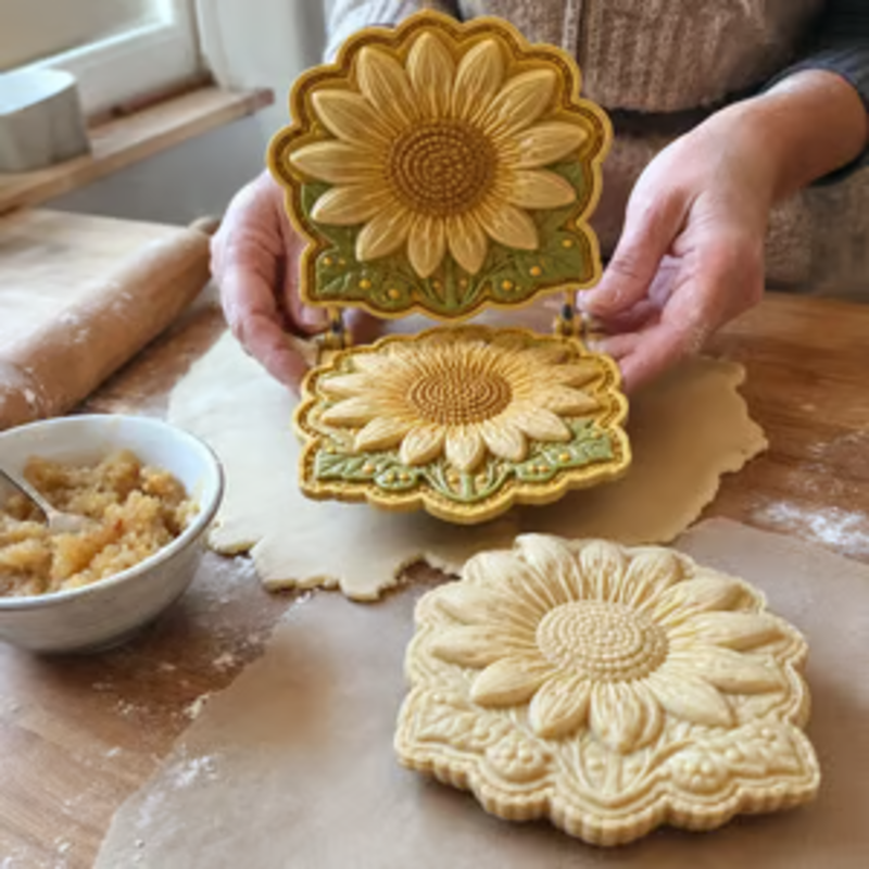 🥳2026 HOT SALE🥳💞50K+ SOLD! 🥧🌸 Floral Pie Press Mold – deep-cut sunflower design presses crisp details, easy release & reusable. Create beautiful mini pies for brunch, parties & gifts! 🛡️💚