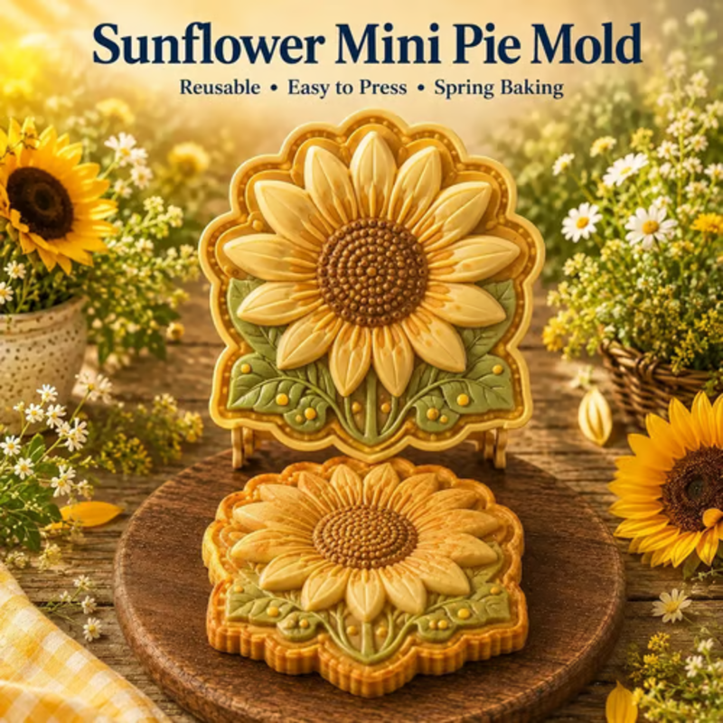 🥳2026 HOT SALE🥳💞50K+ SOLD! 🥧🌸 Floral Pie Press Mold – deep-cut sunflower design presses crisp details, easy release & reusable. Create beautiful mini pies for brunch, parties & gifts! 🛡️💚