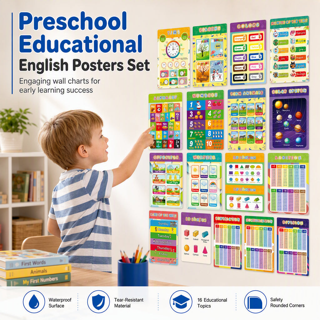 🥳2026 HOT SALE🥳💞50K+ SOLD! 📚🌈 50% OFF! Interactive Educational Wall Posters for Toddlers – 18 sheets, erasable & durable 210g laminated cards. Learn English anywhere, ages 3-6! 🛡️✅