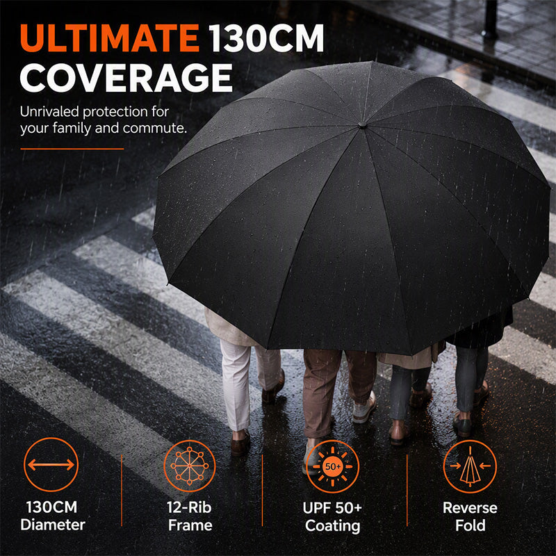 🥳2026 HOT SALE🥳💞50K+ SOLD! 🌂✨ 50% OFF! Extra Large Windproof Folding Umbrella – 125/130cm canopy, 12 reinforced ribs, water-repellent. More coverage, less rain! 🛡️✅