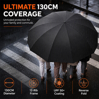 🥳2026 HOT SALE🥳💞50K+ SOLD! 🌂✨ 50% OFF! Extra Large Windproof Folding Umbrella – 125/130cm canopy, 12 reinforced ribs, water-repellent. More coverage, less rain! 🛡️✅