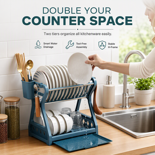 🥳2026 HOT SALE🥳💞50K+ SOLD! 🍽️💧 50% OFF! Multi-Layer Steel Dish Drying Rack – vertical storage, deep plate slots, sliding drip tray & tool-free install. Keep counters dry & clutter-free! 🛡️✅