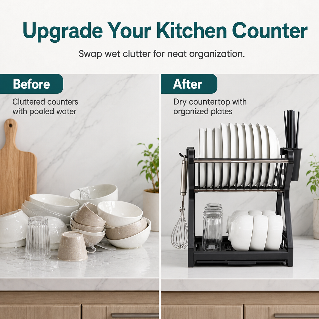 🥳2026 HOT SALE🥳💞50K+ SOLD! 🍽️💧 50% OFF! Multi-Layer Steel Dish Drying Rack – vertical storage, deep plate slots, sliding drip tray & tool-free install. Keep counters dry & clutter-free! 🛡️✅