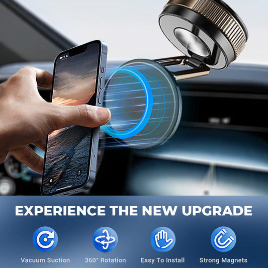 🥳2026 HOT SALE🥳💞50K+ SOLD! 📱🚗 360° Rotating Vacuum Magnetic Phone Holder – vacuum suction base, strong magnets, tool-free install. Secure grip for car, kitchen & office! 🛡️✅