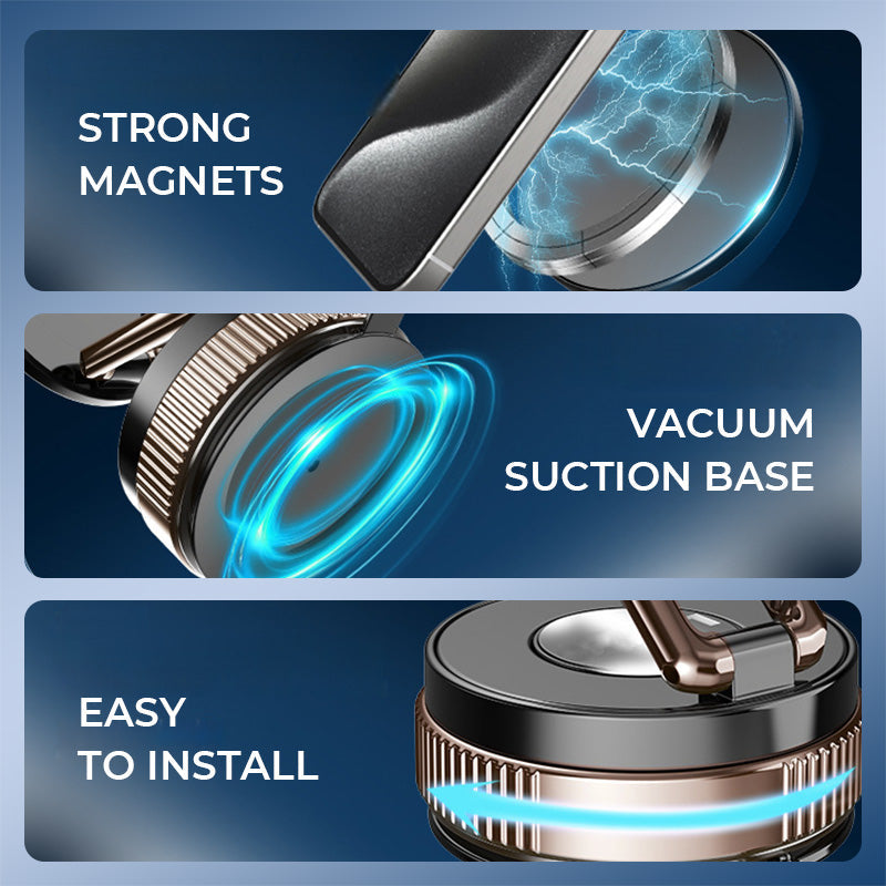 🥳2026 HOT SALE🥳💞50K+ SOLD! 📱🚗 360° Rotating Vacuum Magnetic Phone Holder – vacuum suction base, strong magnets, tool-free install. Secure grip for car, kitchen & office! 🛡️✅