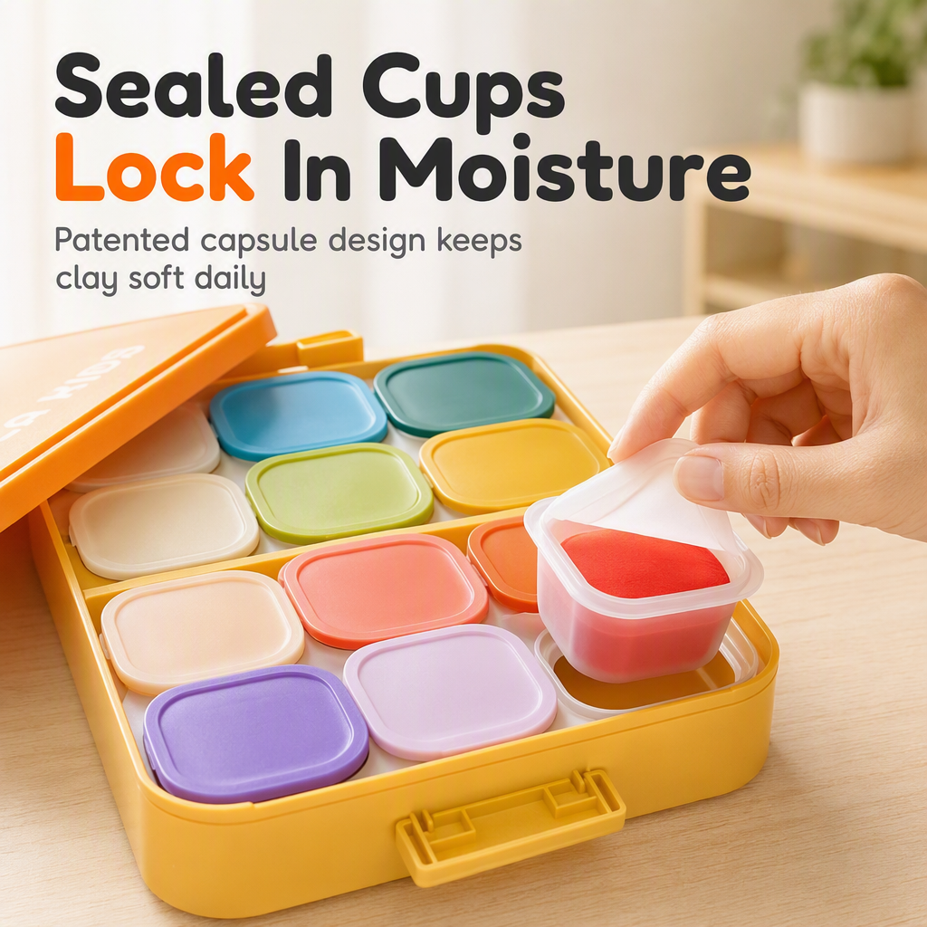 🥳2026 HOT SALE🥳💞50K+ SOLD! 🎨✨ 50% OFF! Kids Capsule Clay Set – non-toxic, odorless, ultra-light. Sealed cups keep clay soft, tiered organizer & tools included. Creative fun anywhere! 🛡️✅