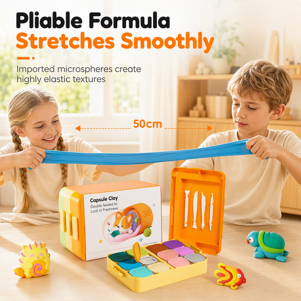 🥳2026 HOT SALE🥳💞50K+ SOLD! 🎨✨ 50% OFF! Kids Capsule Clay Set – non-toxic, odorless, ultra-light. Sealed cups keep clay soft, tiered organizer & tools included. Creative fun anywhere! 🛡️✅