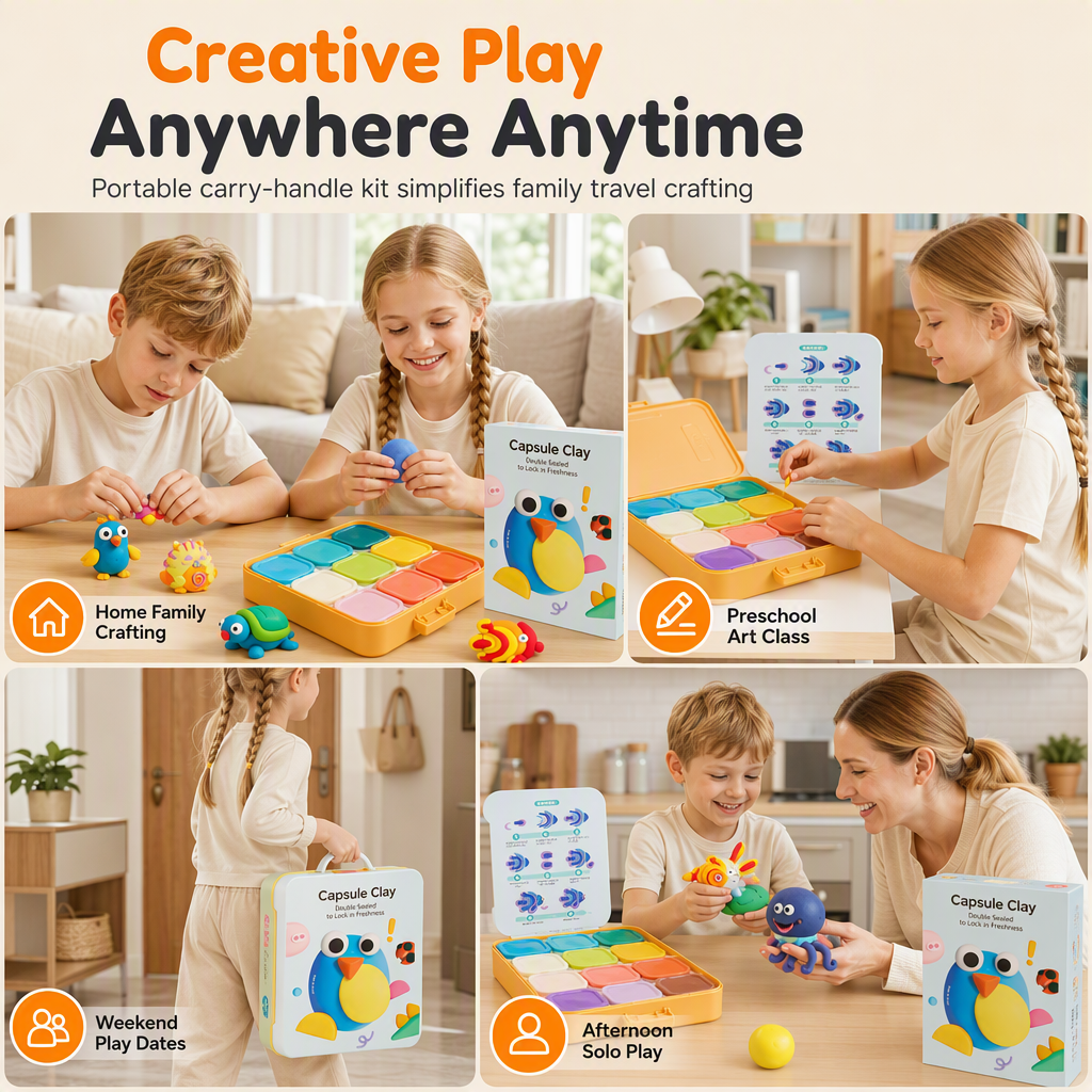 🥳2026 HOT SALE🥳💞50K+ SOLD! 🎨✨ 50% OFF! Kids Capsule Clay Set – non-toxic, odorless, ultra-light. Sealed cups keep clay soft, tiered organizer & tools included. Creative fun anywhere! 🛡️✅