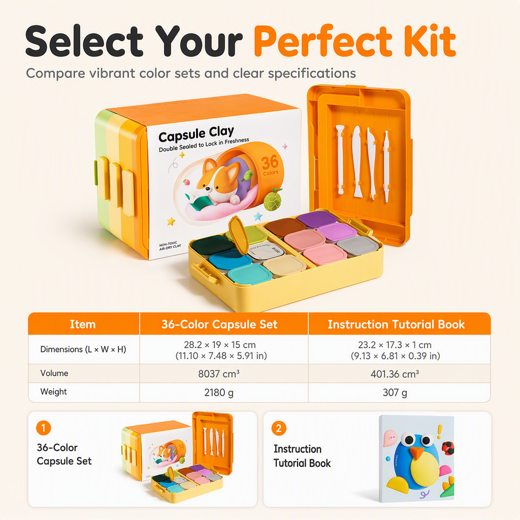 🥳2026 HOT SALE🥳💞50K+ SOLD! 🎨✨ 50% OFF! Kids Capsule Clay Set – non-toxic, odorless, ultra-light. Sealed cups keep clay soft, tiered organizer & tools included. Creative fun anywhere! 🛡️✅