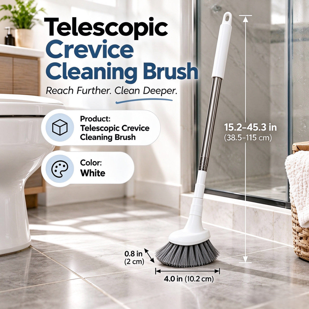 🥳2026 HOT SALE🥳💞50K+ SOLD! 🚽🧹 50% OFF! Telescopic Crevice Cleaning Brush – L-shaped head reaches tight corners, extends 38.5–115cm. No bending, no kneeling! 🛡️✅